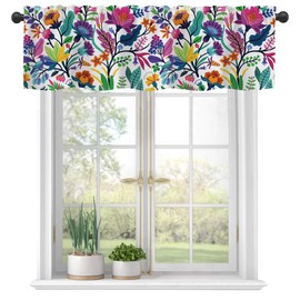 Valances for Windows, Bright Colorful Flowers Semi Sheer Valances Windows Curtain, Rod Pocket Short Window Treatment Light Filtering Decor Valances for Kitchen Living Room Bedroom Windows - 54"x18"