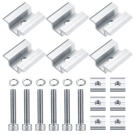 Pack of 6 Solar Panels, Centre Clamp PV for Solar Module, Aluminium Centre Clamp, PV Solar Panels, Photovoltaic Mounting Bracket for Module Height 25-50 mm Solar Panels, with M8 x 50 mm Screws