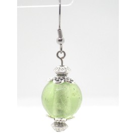 Handgefertigte Ohrringe aus hellgrünem Lampwork-Glas und versilbertem Messing, Vintage-Stil, französisches Kunsthandwerk