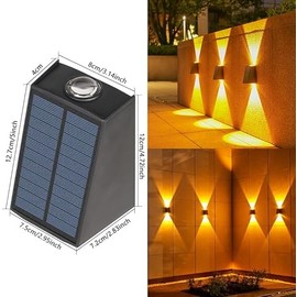Generic 3 Packs Solar Outdoor Wall Washing Lamp, Courtyard Decoration Atmosphere Lamp, Villa Garden Waterproof Wall Lamp, Up and Down Luminous Wall Lights (Yellow, 3 Pack), MRSAZZ18