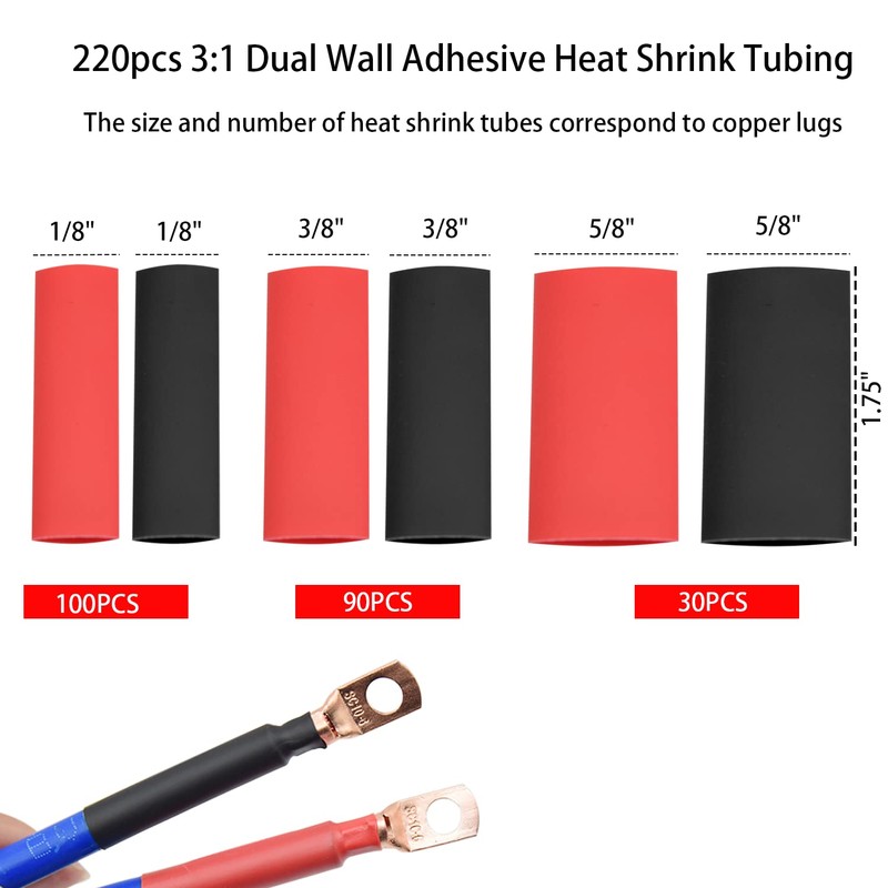 Cable Lug Crimping Tool with 200Pcs Copper Wire Lugs, Battery