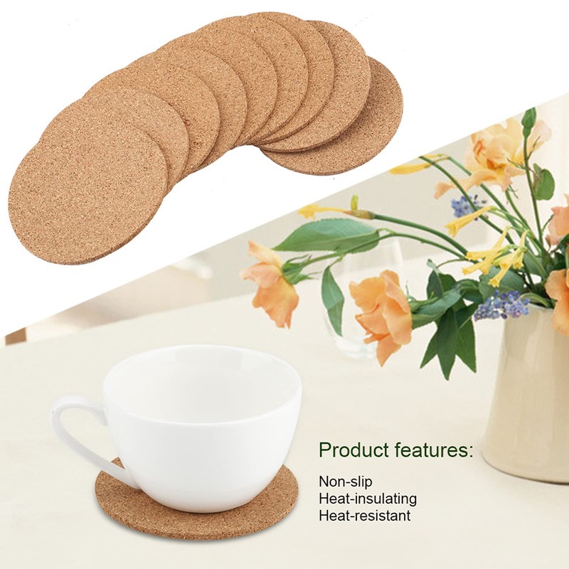 Cork Coasters for Drinks, Wooden Coasters, Round Edges, Coasters for