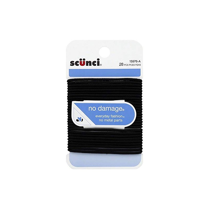 Scunci No Damage Hair Elastics, Medium, Black 28 ea (Pack