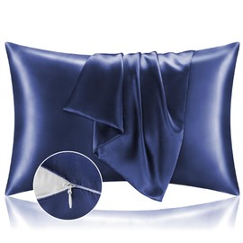 BEDELITE Satin Pillowcase with Zipper 2 Pack, Navy Pillow Cases Standard Size, Super Soft and Cooling Similar to Silk Pillow Cases, Gift for Women Men(20x26 Inches)