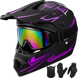 Yesmotor Youth Kids Motocross Helmet Motorcycle Dirt Bike Off-Road Mountain Bike BMX MX ATV Helmet with(Gloves Goggles Mask) 4Pcs Set - DOT Approved(Purple,XL)