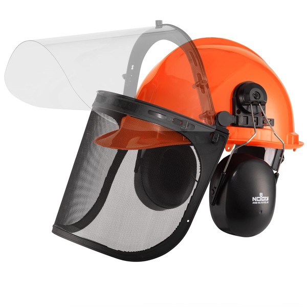 NoCry 6-in-1 Industrial Chainsaw Helmet with Built-In Helmet Ear Protection, Mesh Face Shield and Clear Plastic Face Visors, ANSI Z89.1 Certified Forestry Helmet, Arborist Helmet, Chainsaw Face Shield