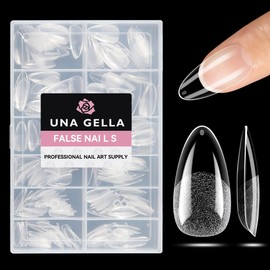 UNA GELLA Medium Almond Gel Nail Tips Half Matte 312pcs Almond Gel Nails No C Curve Clear False Fake Nails Effective Nail Extensions for DIY Art Salon-Level Press On Nails, 12 Sizes