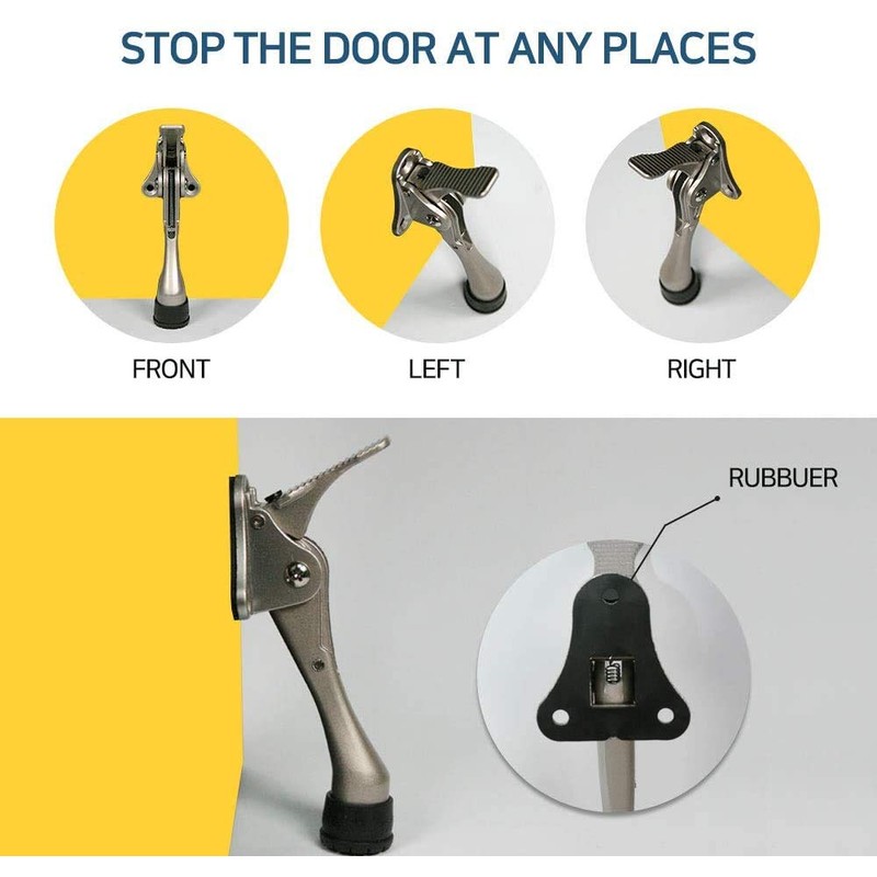 HASHI (4 inch x 2pack, Black) One Touch Door Stopper,