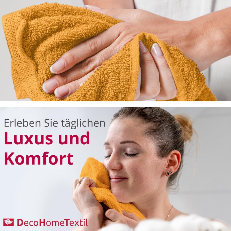 DecoHomeTextil Hand Towel Set, 6 Face Cloths in Mustard Made