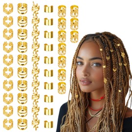 BOHUIZ 50PCS Gold Hair Jewelry for Braids Accessories Loc Jewelry for Hair Dreadlocks Adjustable Hair Rings Hair Cuff Hair Charms Braid Jewelry Hair Beads Decorations for Men Women(Gold)