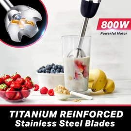 Mueller Multistick 800W 4-in-1 Immersion Blender Handheld, 12 Speed Hand Mixer - Turbo Boost, Heaviest Duty Copper Motor, Titanium Blades Hand Blender, Milk Frother Wand, Whisk, Kitchen Gadgets Black