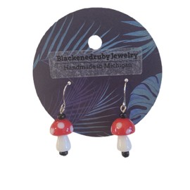 Glass red & white Mushroom Earrings nickel free for sensitive ears
