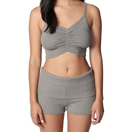 florence by mills Women's Fold Over Wide Waistband Sweater Short, Heather Grey, Medium Short