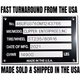 World Graphix ENGRAVED 5 LINE TRAILER ID DATA PLATE NUMBER DATA TAG NAMEPLATE