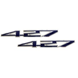 2 x (Pair/Set of 2) Blue 427 CI Cubic Inch Real Highly Polished Aluminum Engine Hood Emblem Badge