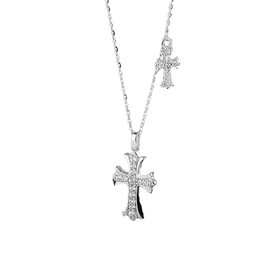 VQGRIXZCE S925 Sterling Silver Dainty Double Christian Faith Cross pendent necklace for women Jewelry