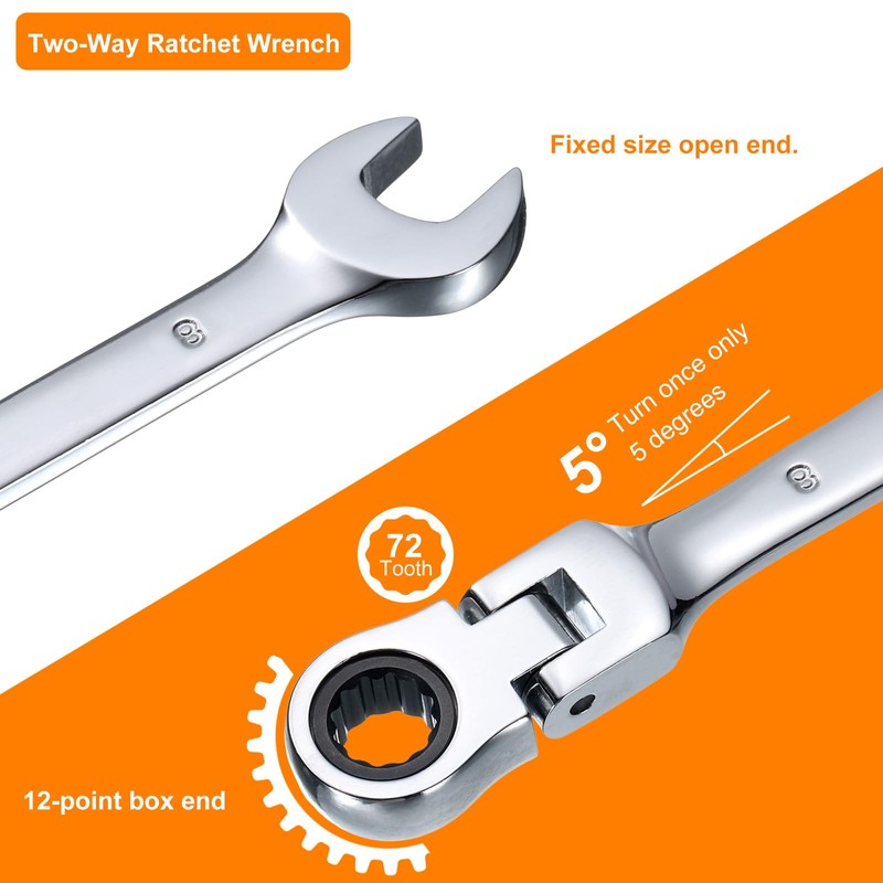 sourcing map 3pcs Flex-Head Ratcheting Wrench 8/9/10mm 180° Rotating Head