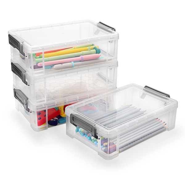 BTSKY Set of 4 Large Capacity Stackable Clear Pencil Case