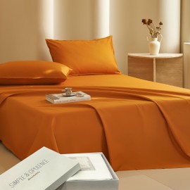 Simple&Opulence 100% Cotton 1000 Thread Count Calking Sheets -4 Pc Long Staple Pure Soft Sateen Weave Set-16” Deep Pocket Cooling Luxurious Silky Bed Sheet(Orange, California King)