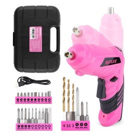DIFFLIFE 28PCS Pink Power 3.6V Cordless Electric Screwdriver Rechargeable Electronic Mini Automatic Gyroscopic Screw Gun Kit for Home - Pink Tools for Women