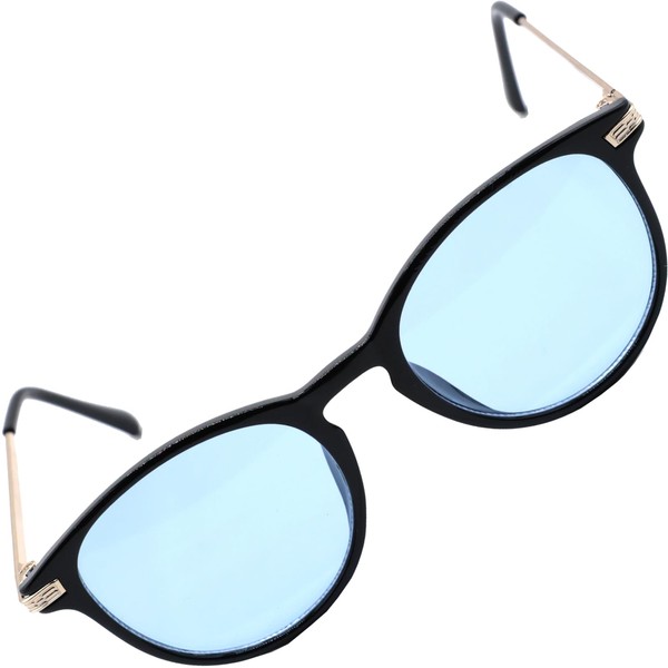 [FashionBerry] 3.ブラック×ライトブルー UVカット率99%以上 ボストン型サングラス クリアレンズ 伊達メガネ風 軽量フレーム 男女兼用 おしゃれ アイウェア