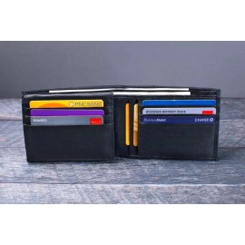 Marshal RFID Signal Blocking Heavy Duty Leather Bifold Mens Wallet Black 1 ID- 13 Cards