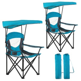 LET'S CAMP Camp Chair with Shade Canopy Folding Camping Chair with Cup Holder and Carry Bag for Outdoor Camping Hiking Beach, Heavy Duty 350 LBS,2 Pack