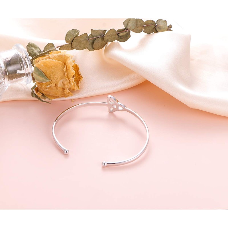 FLYOW Irish Jewelry Cuff Bangle for Women, Sterling Silver Celtic