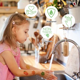 SanKristo 10 Blätter Glitter Temporäre Tattoos für Kinder Wasserdicht Cartoon Gemüse Früchte Farben Tattoos Aufkleber Set Mädchen Jungen Geburtstag Geschenk für Kinder Party