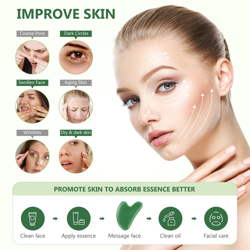 AGFELO Gua Sha Facial Tool Natural Jade Stone Guasha Board