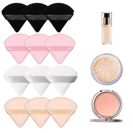 WUDQIJI Powder Puff Pack of 12 Sponges Face Triangle Make Up Powder Puff Beauty Powder Puff Puff Triangle Smooth Soft for Foundation Blush Body Powder Loose Powder (4 Colours)