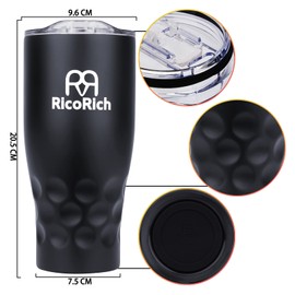 RR RicoRich Vacuum Insulated Tumbler with Lid Stainless Steel Double Wall 30.5 fl oz (900 ml) Black (RRWB11-BK-N)