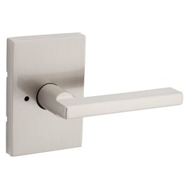 Kwikset Halifax Interior Privacy Door Handle with Lock, Door Lever For Bathroom and Bedroom, Satin Nickel Reversible Keyless Push Button Lock Door Lever, with Microban Protection