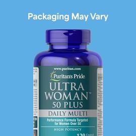 Puritan's Pride Ultra Woman 50 Plus - Multivitamínico diario de liberación de tiempo de alto rendimiento con zinc, suplemento dietético para un enveje