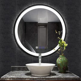 LED Bathroom Mirror with Lights 24'' Round Black Frame Vanity Mirror with Touch Lights Wall Mounted Mirror for 3Colors Dimmable Anti-Fog Memory Smart Light up Makeup Mirror Large Circle Wall Mirror