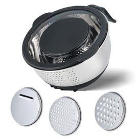 Kitchen Strainers and Colanders with Handle, Stainless Steel Grater with Container, Vegetable Shredder with 3 Blades, Versatile Side Drainer Bowl for Washing Rice, Beans and Fruits