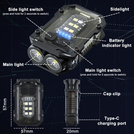 SEFONE 8 Modes Clip on Flashlight Mini EDC Keychain Flashlight, Running Light LED & COB Small Pocket Flash Lights, Super Bright 800 High Lumens Work Light Men Gifts (Black)