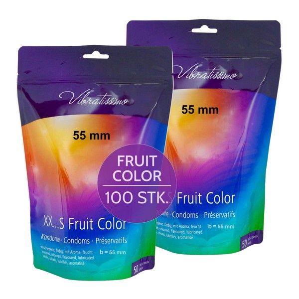Vibratissimo Condoms Fruit Colour Pack of 100 – Real Feel & Extra Moist – Condoms for Men – Condom Bag Resealable – Colourful Condoms – Condoms Extremely Delicate – W = 55 mm