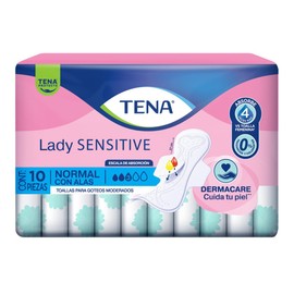 Tena Lady Sensitive Normal con alas 10 piezas