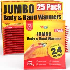 Jumbo Hand & Body Warmers (25 Count) - Up to 24 Hours of Heat, Super Long Lasting - Easy, All Natural - Air Activated, for Body & Hands - Odorless Hot Hand Warmer - Sport Temp