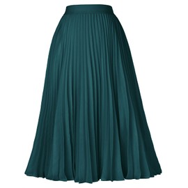 GRACE KARIN Womens Casual Skirts High Waisted Midi Pleated Swing Skirt Blackish Green M