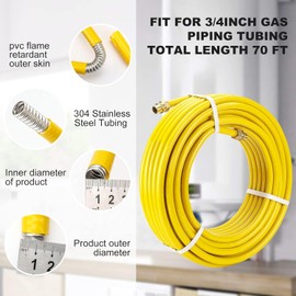 70FT CSST Gas Line 3/4'' Flexible Gas Line, CSST Corrugated Stainless Steel Tubing Pipe, Natural Gas Line Propane Pipe Conversion Kit Grill Hose with 2 Male Adapter Fittings for Stove Dryer (70ft-3/4)