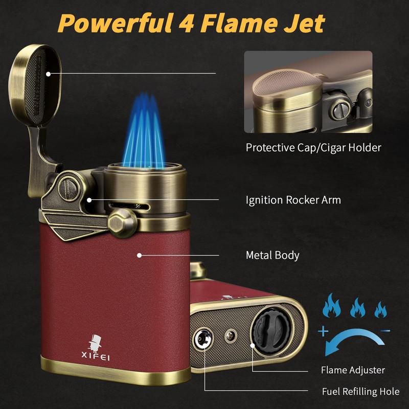XIFEI Cigar Torch Lighter, Refillable Desktop Butane Lighter Windproof 4