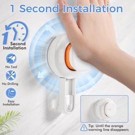 LUXEAR Suction Cup Towel Bar, 24 inches Adjustable Towel Rack Holder, No Drill & Removable Bathroom Towel Holder with 5 Sliding Hooks, Wall Mounted Towel Hanger for Shower Room, Kitchen, Door - White