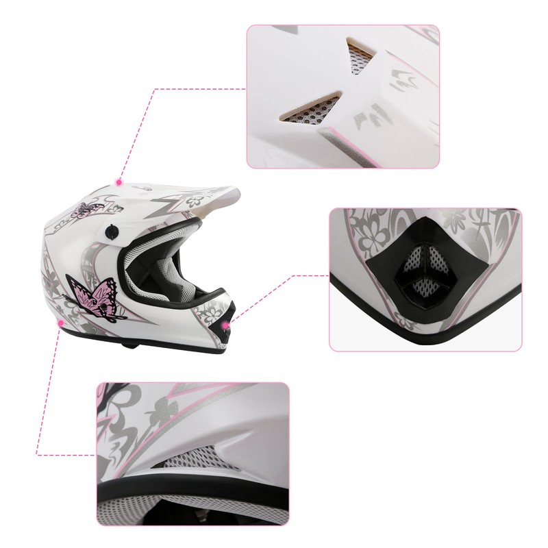 TCMT Youth Pink Butterfly Dirt Bike ATV Helmet Motocross with