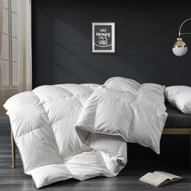 APSMILE California King Down Feather Fibers Comforter, All Seasons Down Feather Fibers Duvet Insert with 100% Organic Cotton, High Fill-Power Medium Warm Hotel Comforter Insert, 104x96, Ivory White