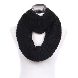 TrendsBlue Premium Solid Chunky Ribbed Knit Warm Infinity Loop Scarf, Black