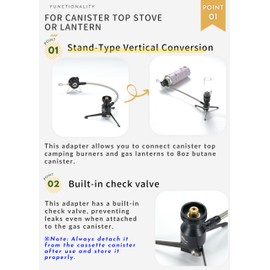 CAMPINGMOON Camping Butane Hose Adapter Stand Type Remote Stove Black BKZ23-VC