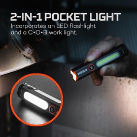 NEBO Mini Larry Compact 500 Lumen Rechargeable, Waterproof Pocket Flashlight with 450 Lumen COB Work Light, Clip, and Magnetic Base for Hands-Free Lighting