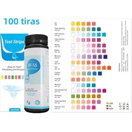 16 en 1 Tiras de Prueba de Acuario, Paquete de 100 Tiras – Detección Precisa de pH, Dureza, Cloro, Plomo, Hierro, Etc. Para Acuario, Agua Potable, Agu
